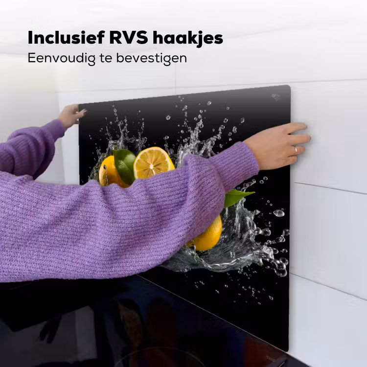 Citroen - Fruit - Geel - Zwart Inductie beschemer met haakjes middel -ky-ophangen-nl