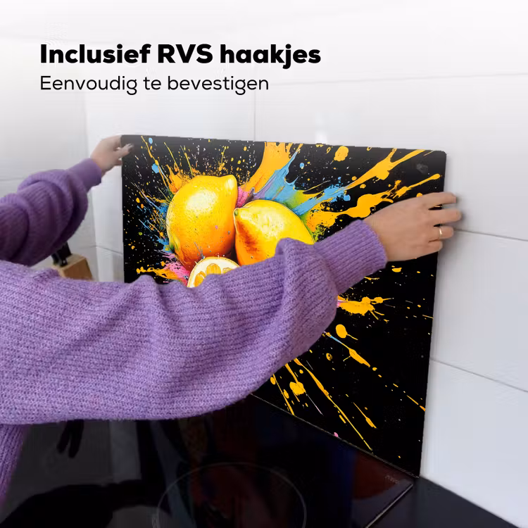 Citroen - Graffiti - Kleurrijk - Verf - Modern Inductie beschemer met haakjes klein -ky-ophangen-nl