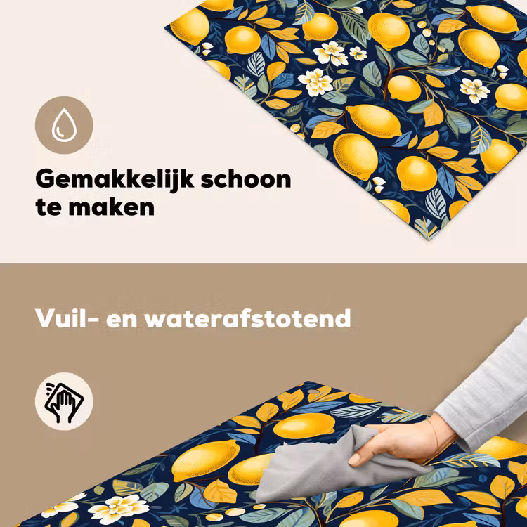 Citroenen - Bloemen - Bladeren - Blauw Inductie beschemer met haakjes klein 777 -ky-schoon-nl