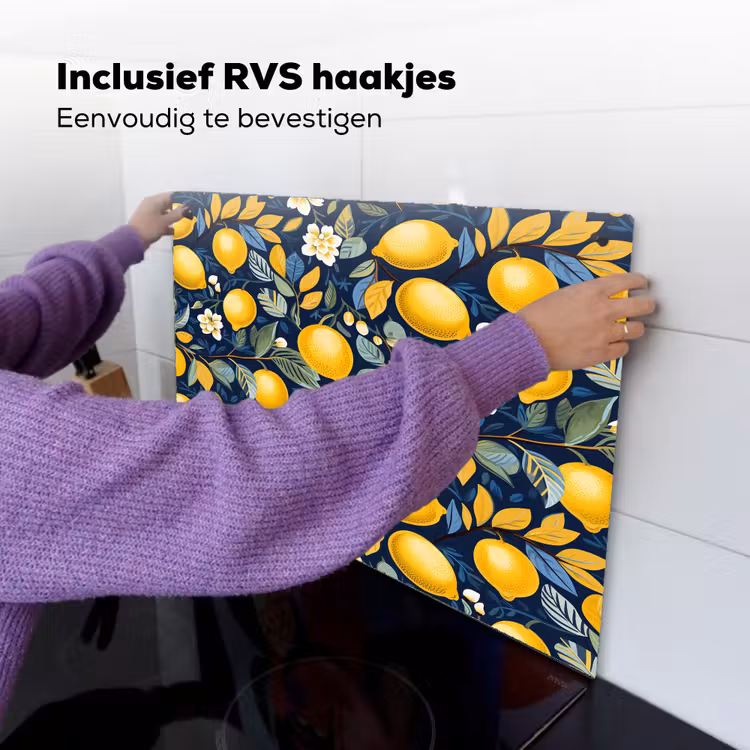 Citroenen - Bloemen - Bladeren - Blauw Inductie beschemer met haakjes klein 777 -ky-ophangen-nl
