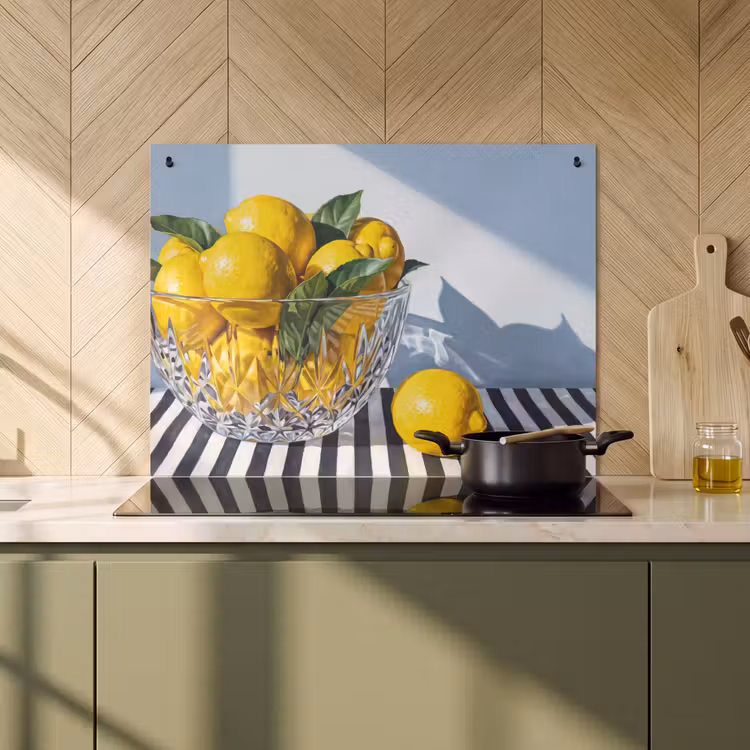Inductiebeschermer & spatscherm (2in1) - Citroenen - Fruit - Geel - Citroenen - Fruit - Geel Inductie beschemer met haakjes klein