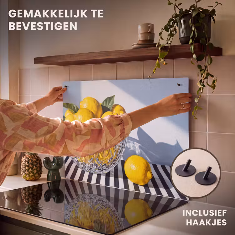 Inductiebeschermer & spatscherm (2in1) - Citroenen - Fruit - Geel - Citroenen - Fruit - Geel Inductie beschemer met haakjes klein