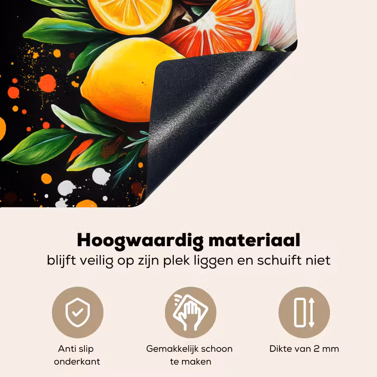 Citroenen - Zwart - Kruiden - Graffiti - Verf Inductie beschemer met haakjes klein -ky-onderkant-nl
