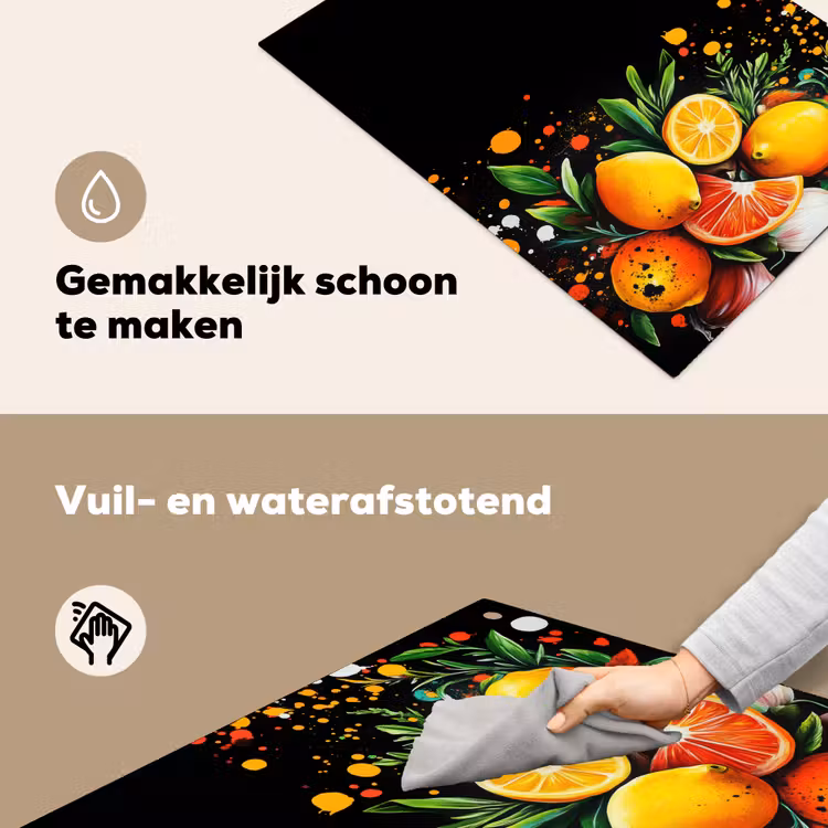 Citroenen - Zwart - Kruiden - Graffiti - Verf Inductie beschemer met haakjes klein -ky-schoon-nl