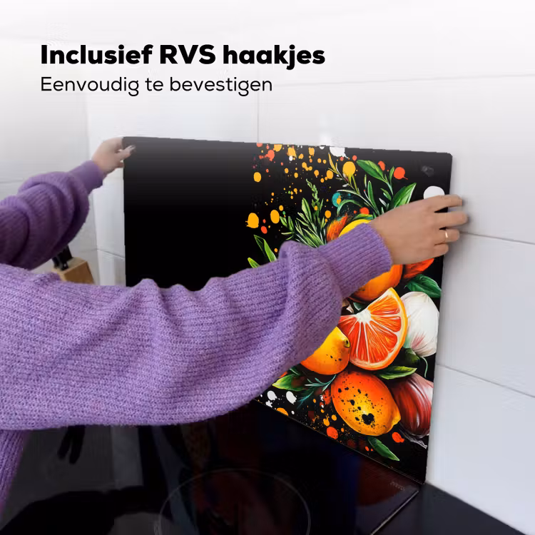 Citroenen - Zwart - Kruiden - Graffiti - Verf Inductie beschemer met haakjes klein -ky-ophangen-nl