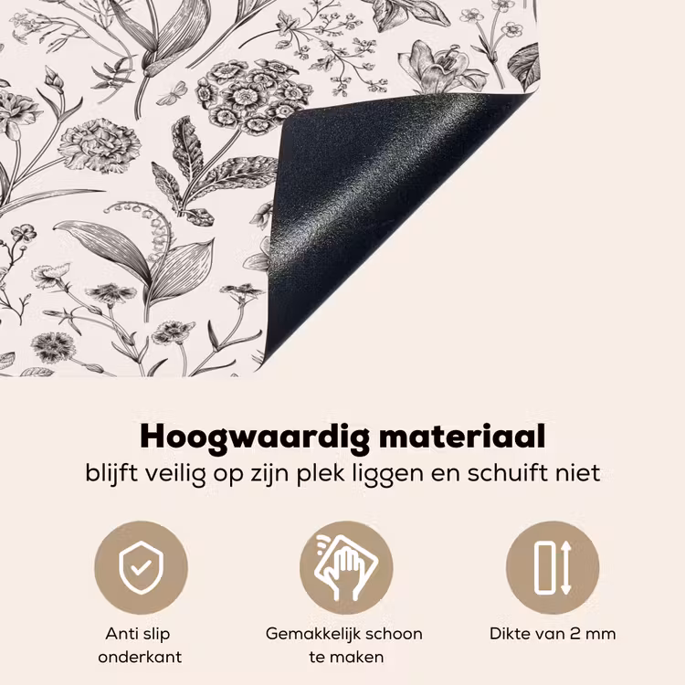 Classic - Black - White - Floral Inductie beschemer met haakjes klein 777 -ky-onderkant-nl