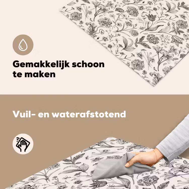 Classic - Black - White - Floral Inductie beschemer met haakjes klein 777 -ky-schoon-nl