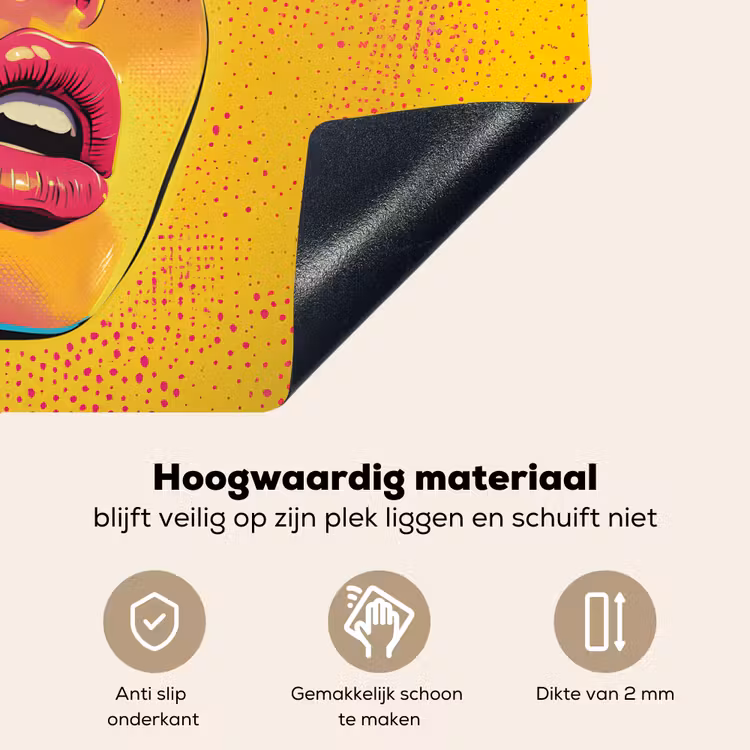 Close-up - Vrouwengezicht - Stippen - Geel Inductie beschemer met haakjes klein -ky-onderkant-nl