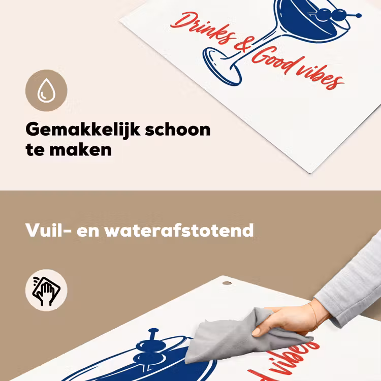 Cocktail - Glas - Illustratie - Blauw - Wit Inductie beschemer met haakjes klein -ky-schoon-nl