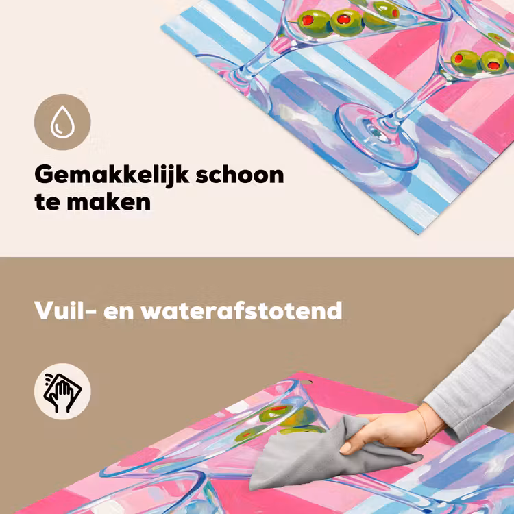Cocktail - Olijven - Kunst - Modern - Roze Inductie beschemer met haakjes klein -ky-schoon-nl