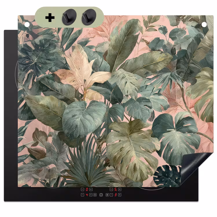 Compositie van bladeren - Groen - Roze Inductie beschemer met haakjes middel -3d