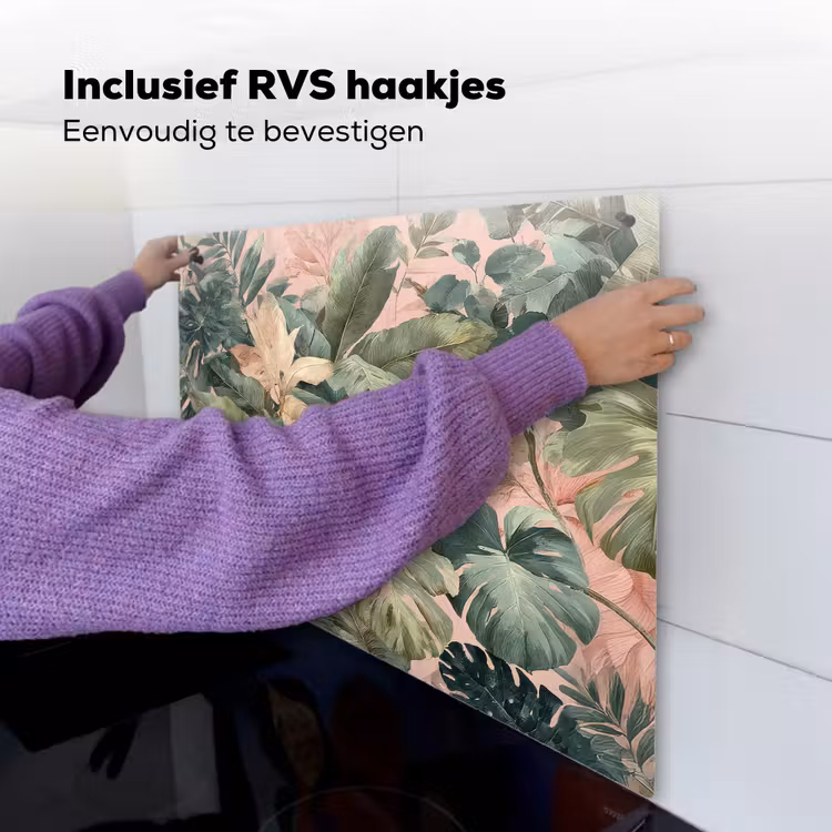 Compositie van bladeren - Groen - Roze Inductie beschemer met haakjes middel -ky-ophangen-nl