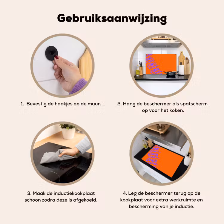 Cool - Paars - Oranje Inductie beschemer met haakjes klein -ky-gebruik-nl