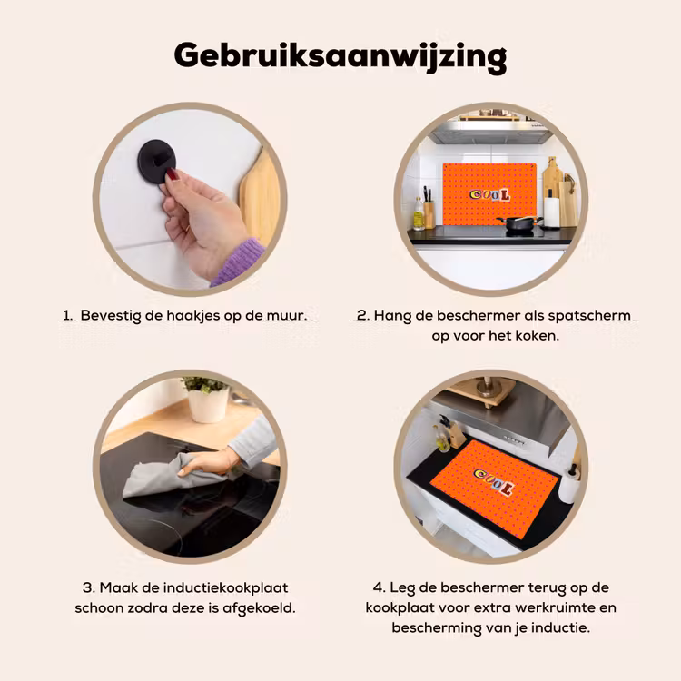 Cool - Stippen - Oranje Inductie beschemer met haakjes klein -ky-gebruik-nl