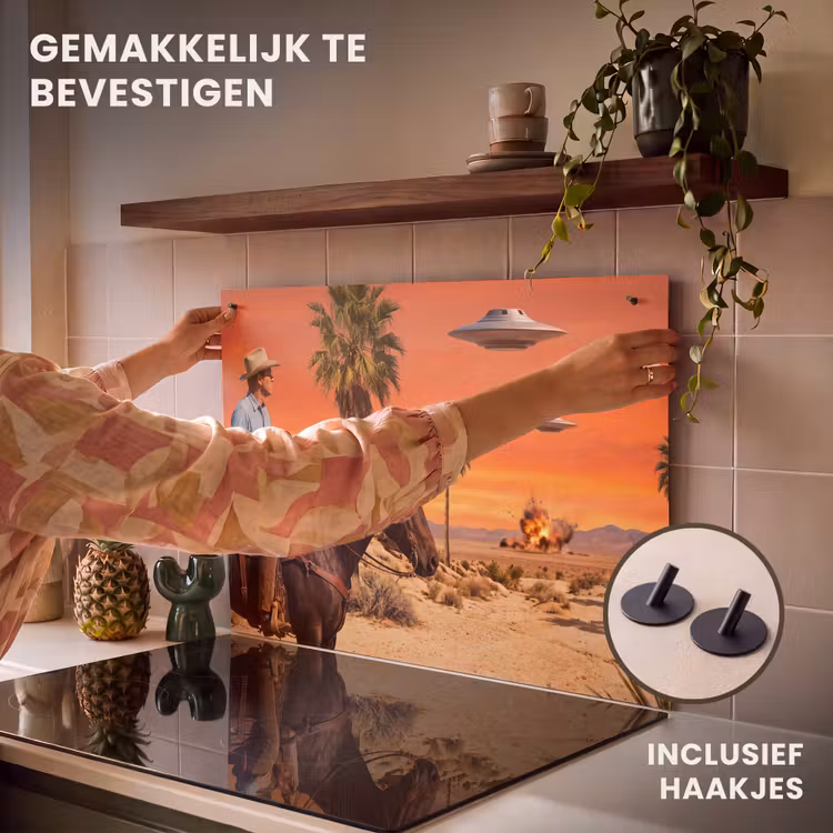 Inductiebeschermer & spatscherm (2in1) - Cowboy - Paard - Woestijn - Cowboy - Paard - Woestijn Inductie beschemer met haakjes klein