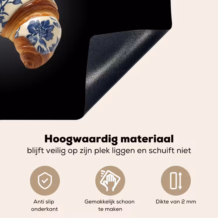 Croissant - Bloemenpatroon - Delftsblauw Inductie beschemer met haakjes klein -ky-onderkant-nl