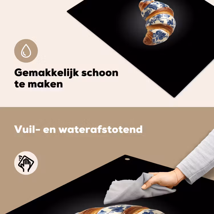 Croissant - Bloemenpatroon - Delftsblauw Inductie beschemer met haakjes klein -ky-schoon-nl
