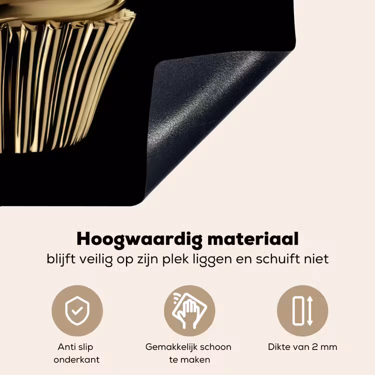 Cupcake - Eten - Goud - Zwart Inductie beschemer met haakjes klein -ky-onderkant-nl