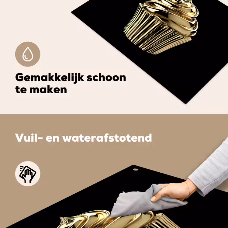 Cupcake - Eten - Goud - Zwart Inductie beschemer met haakjes klein -ky-schoon-nl