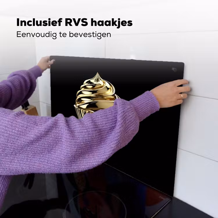 Cupcake - Eten - Goud - Zwart Inductie beschemer met haakjes klein -ky-ophangen-nl