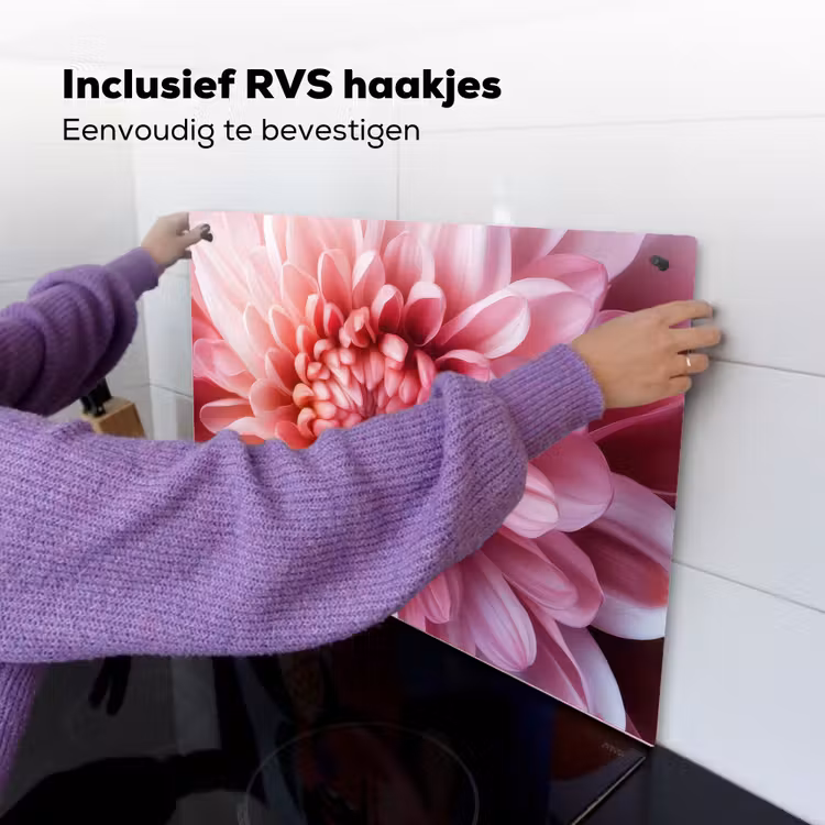 Dahlia - Bloem - Close up - Roze Inductie beschemer met haakjes klein -ky-ophangen-nl