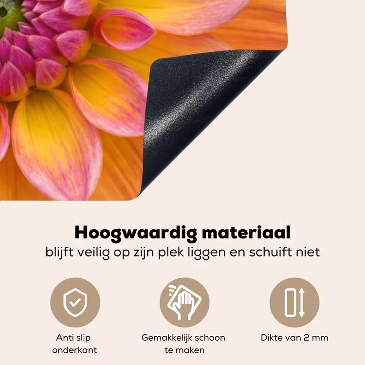 Dahlia - Bloem - Oranje Inductie beschemer met haakjes klein -ky-onderkant-nl