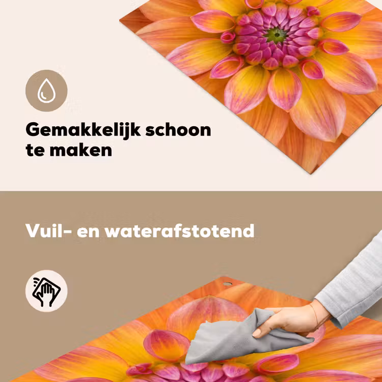 Dahlia - Bloem - Oranje Inductie beschemer met haakjes klein -ky-schoon-nl