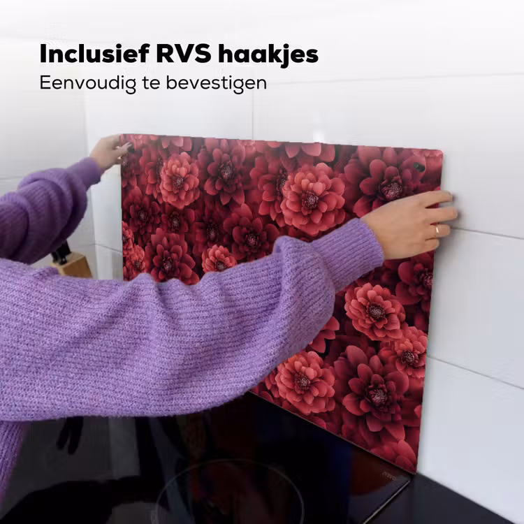 Dahlias - Bloemen - Rood Inductie beschemer met haakjes klein 777 -ky-ophangen-nl