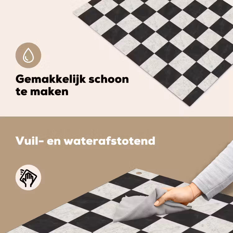 Dambord - Marmer - Zwart - Wit Inductie beschemer met haakjes klein 777 -ky-schoon-nl
