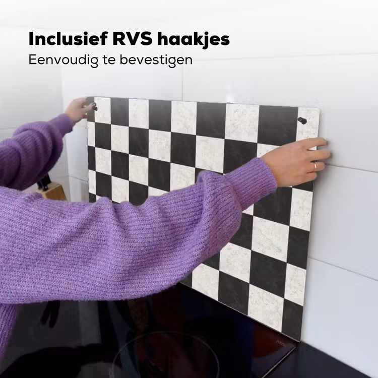Dambord - Marmer - Zwart - Wit Inductie beschemer met haakjes klein 777 -ky-ophangen-nl