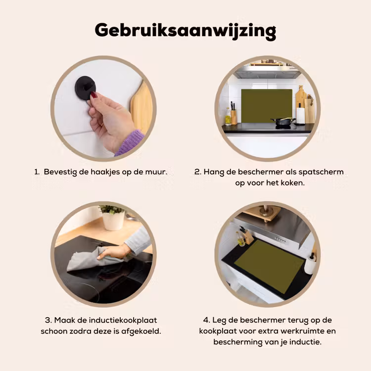 Dark - Olive - Groen Inductie beschemer met haakjes klein 777 -ky-gebruik-nl