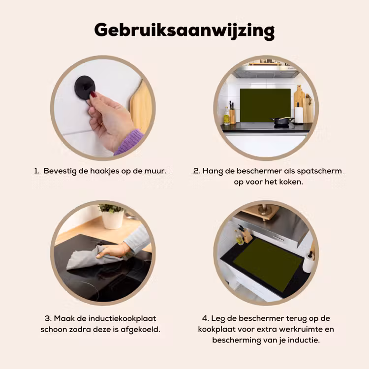 Dark - Olive - Groen Inductie beschemer met haakjes klein 777 -ky-gebruik-nl