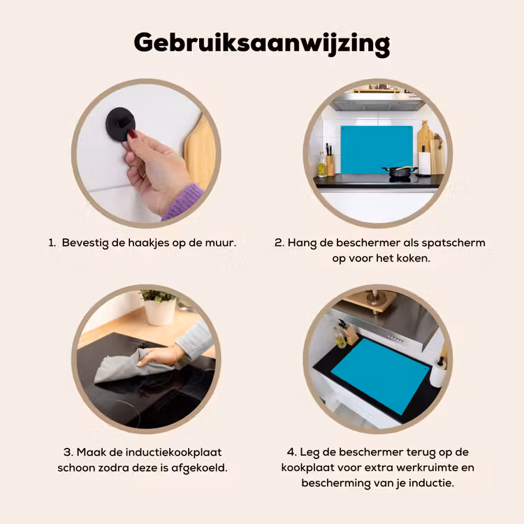 Deep - Turquoise - Turkoois Inductie beschemer met haakjes klein 777 -ky-gebruik-nl