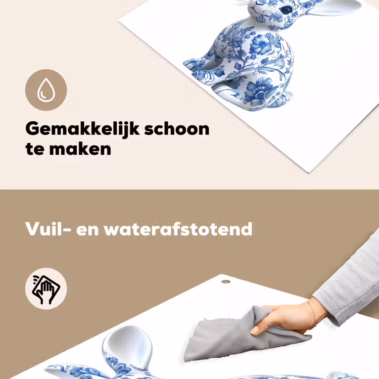 Delftsblauw - Haasje - Wit Inductie beschemer met haakjes klein -ky-schoon-nl