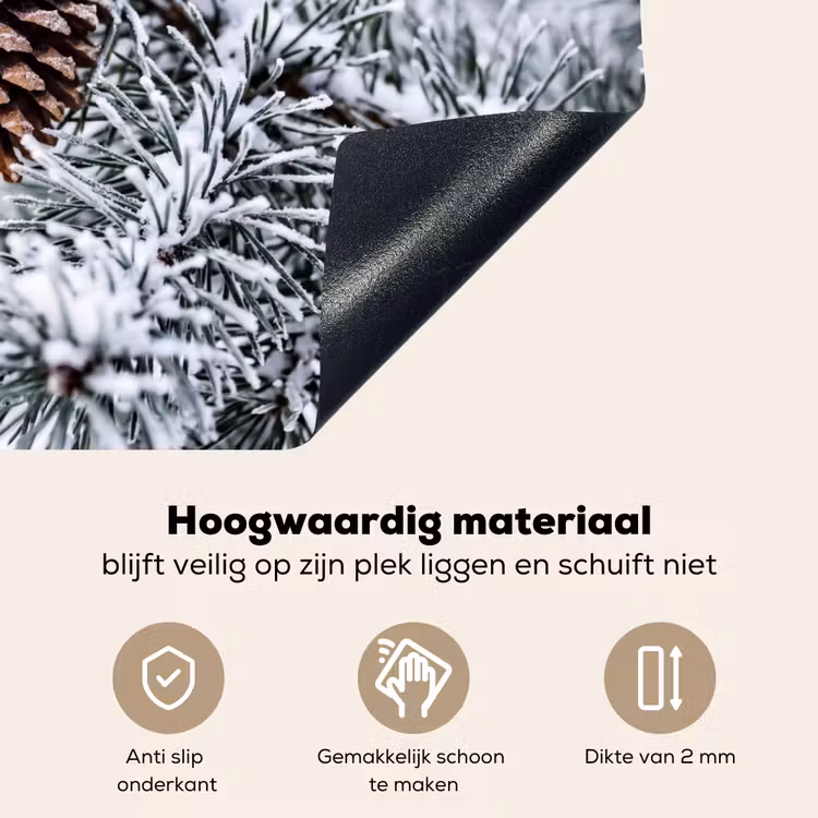 Dennenappel - Tak - Sneeuw - Winter - Sfeervol Inductie beschemer met haakjes klein -ky-onderkant-nl