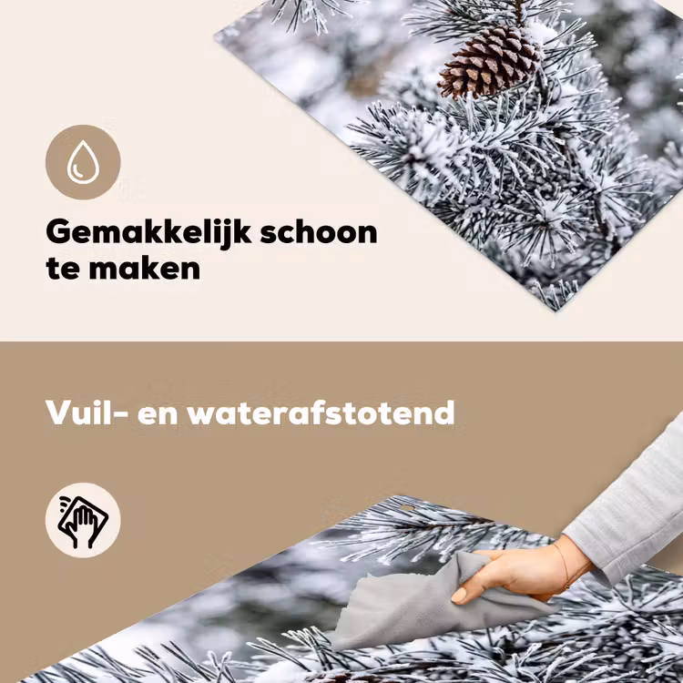 Dennenappel - Tak - Sneeuw - Winter - Sfeervol Inductie beschemer met haakjes klein -ky-schoon-nl