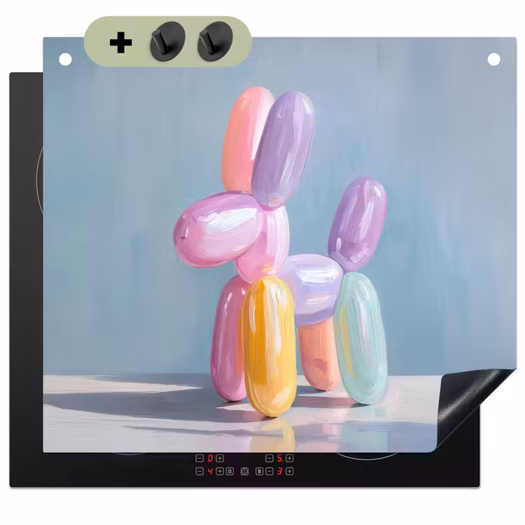 Dier - Ballon - Pasteltinten - Glanzend Inductie beschemer met haakjes middel -3d