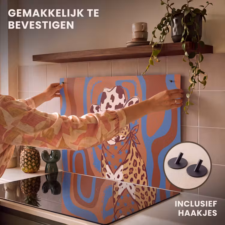 Dieren - Cowboyhoed - Modern - Illustratie - Bruin Inductie beschemer met haakjes klein -ky-ophangen-nl