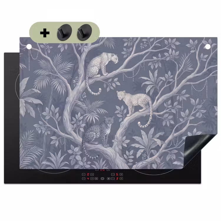 Dieren - Jungle - Illustratie - Bomen - Blauw Inductie beschemer met haakjes klein -3d