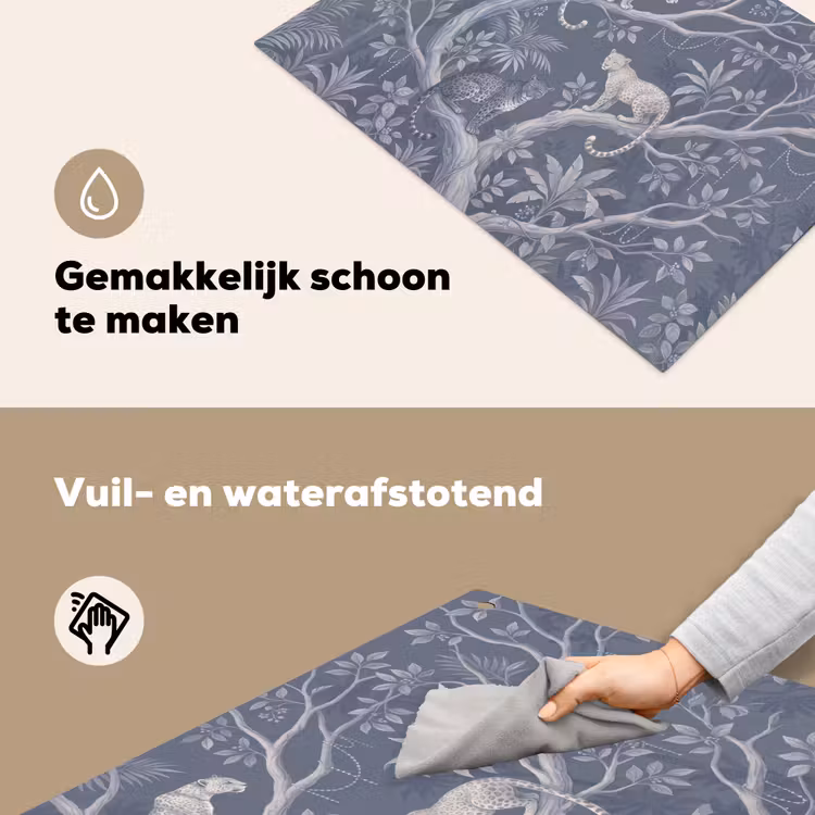 Dieren - Jungle - Illustratie - Bomen - Blauw Inductie beschemer met haakjes klein -ky-schoon-nl