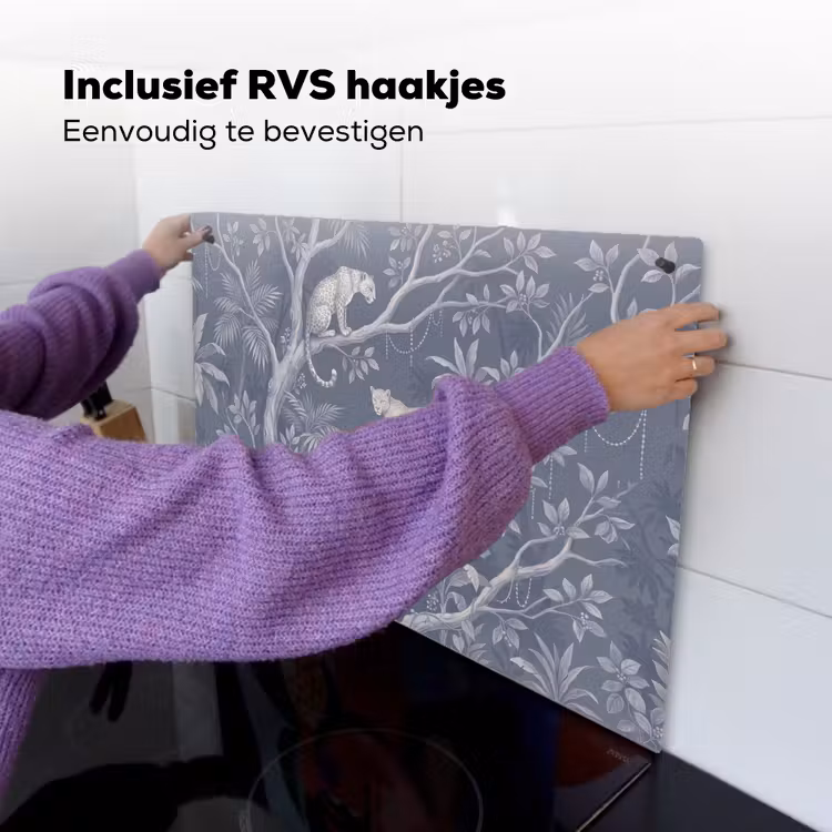 Dieren - Jungle - Illustratie - Bomen - Blauw Inductie beschemer met haakjes klein -ky-ophangen-nl