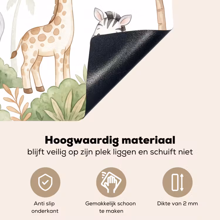 Dieren - Jungle - Pastel Inductie beschemer met haakjes klein -ky-onderkant-nl