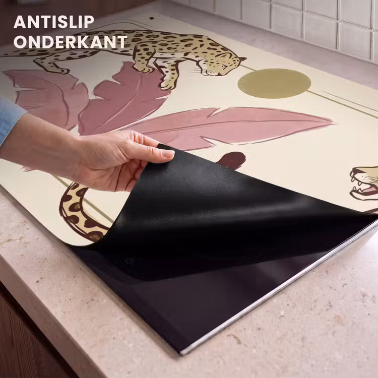 Dieren - Kat - Jungle - Illustratie - Beige Inductie beschemer met haakjes klein -ky-onderkant-nl