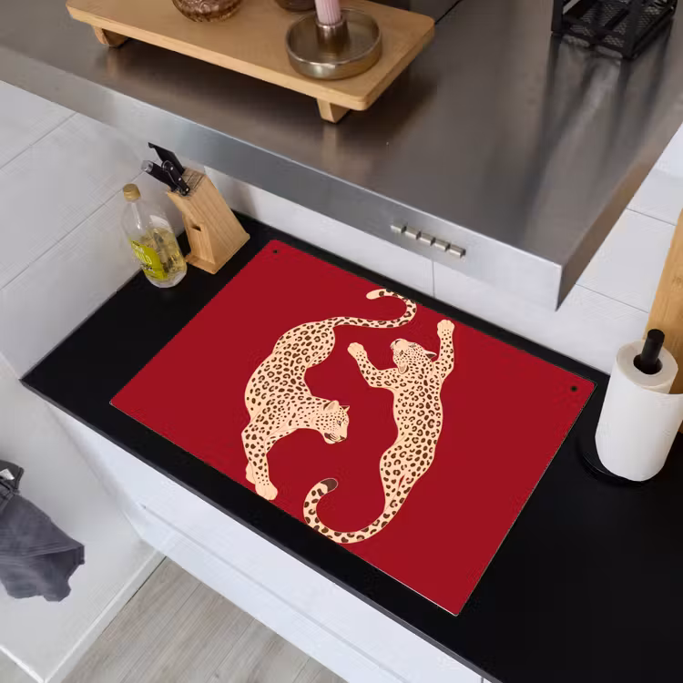 Dieren - Luipaard - Abstract - Rood - Modern Inductie beschemer met haakjes klein -sfeer1