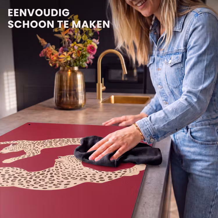 Dieren - Luipaard - Abstract - Rood - Modern Inductie beschemer met haakjes klein -ky-schoon-nl