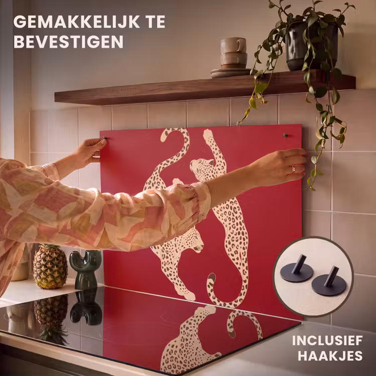 Dieren - Luipaard - Abstract - Rood - Modern Inductie beschemer met haakjes klein -ky-ophangen-nl