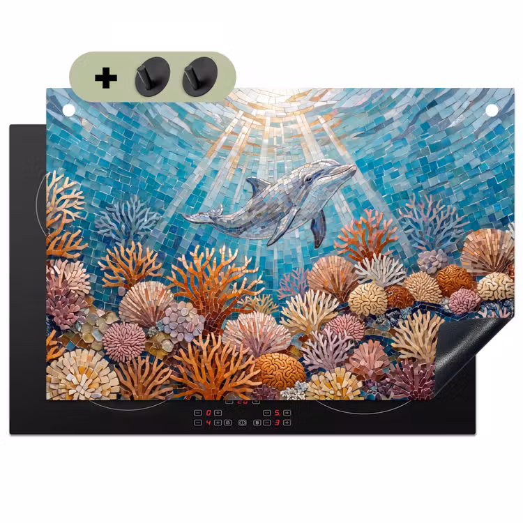 Dieren - Mozaïek - Oceaan - Koraal - Blauw Inductie beschemer met haakjes klein -3d