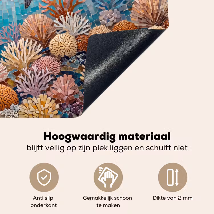 Dieren - Mozaïek - Oceaan - Koraal - Blauw Inductie beschemer met haakjes klein -ky-onderkant-nl
