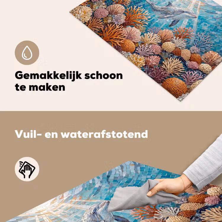 Dieren - Mozaïek - Oceaan - Koraal - Blauw Inductie beschemer met haakjes klein -ky-schoon-nl