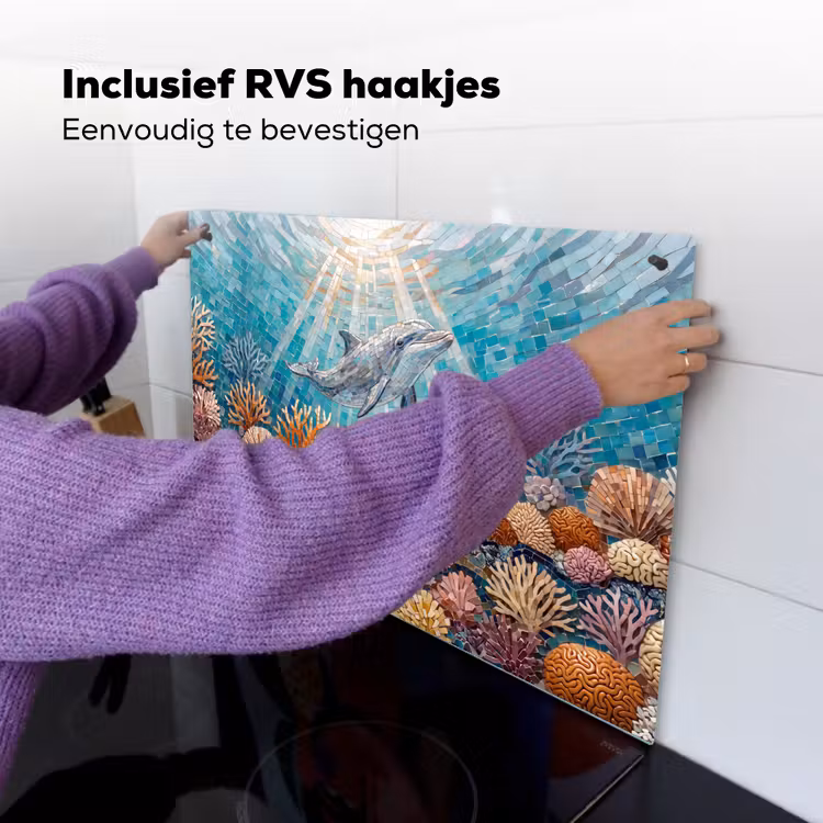 Dieren - Mozaïek - Oceaan - Koraal - Blauw Inductie beschemer met haakjes klein -ky-ophangen-nl